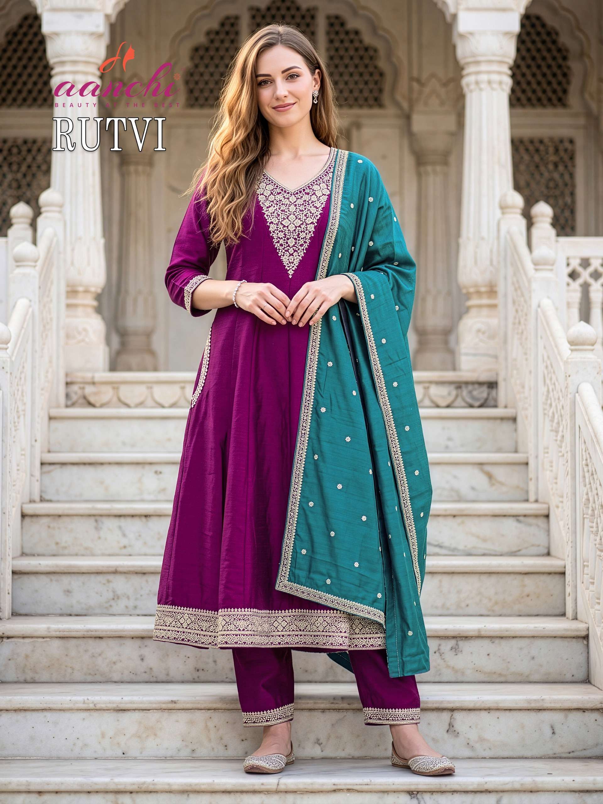 AANCHI RUTVI BRAND VICHITRA SILK ANARKALI TYPE SUIT FOR CELEBRATION WEAR SHOP